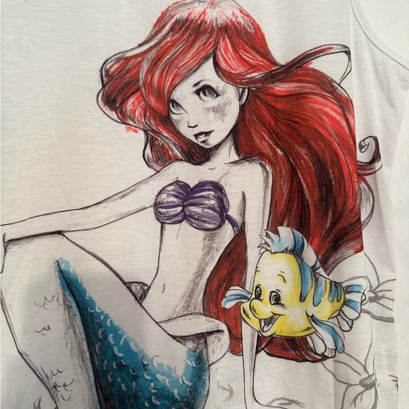 Disney The Little Mermaid White Ariel Sketch Drawn Artsy Tank Top Size Small - Picture 3 of 12